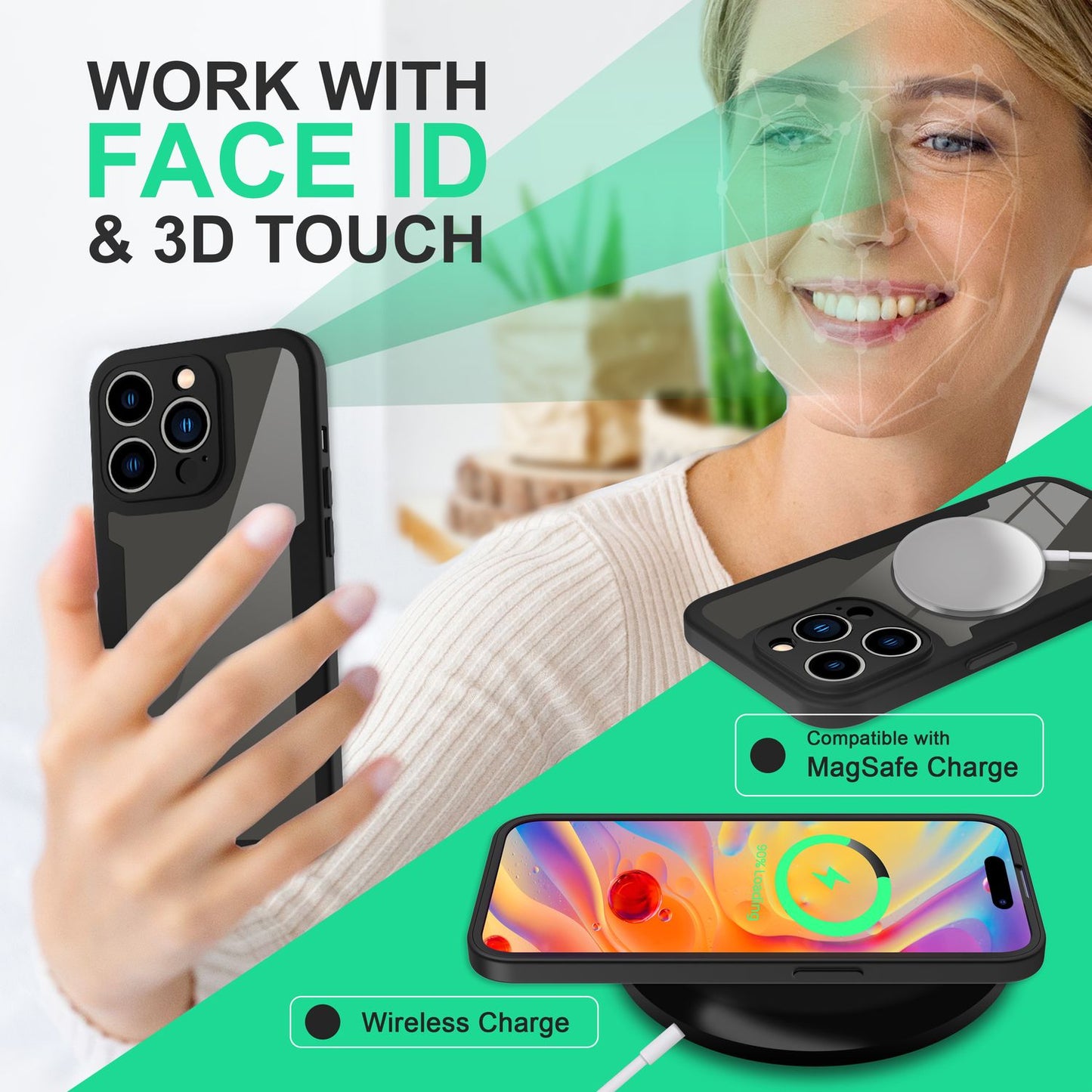 NALIA 360° Hülle für iPhone 14 Pro – Vergilbungsfrei & Rutschfester Matt-Rahmen – SURROUND (Full-Body Case mit Kameraschutz) – Marke aus Berlin
