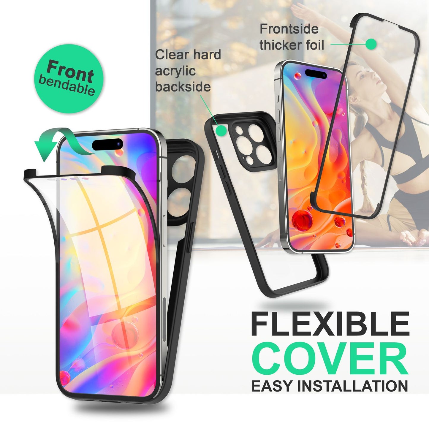 NALIA 360° Hülle für iPhone 14 Pro Max – Vergilbungsfrei & Rutschfester Matt-Rahmen – SURROUND (Full-Body Case mit Kameraschutz) – Marke aus Berlin