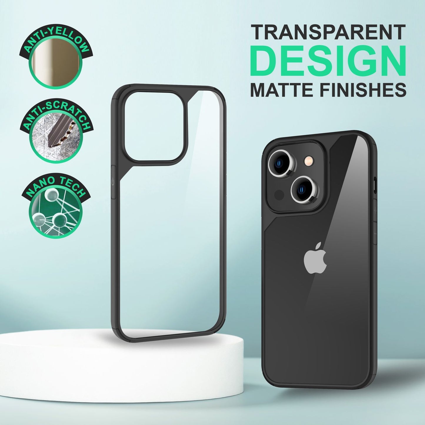 NALIA Handyhülle für iPhone 14 – Transparentes Hardcase & Schwarzer Bumper – PROVA (Vergilbungsfrei & Stoßfest) – Marke aus Berlin