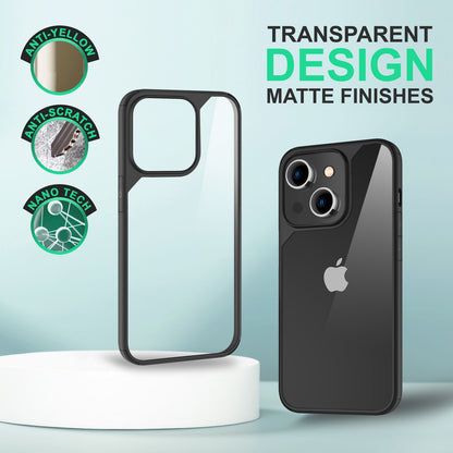 NALIA Handyhülle für iPhone 14 – Transparentes Hardcase & Schwarzer Bumper – PROVA (Vergilbungsfrei & Stoßfest) – Marke aus Berlin