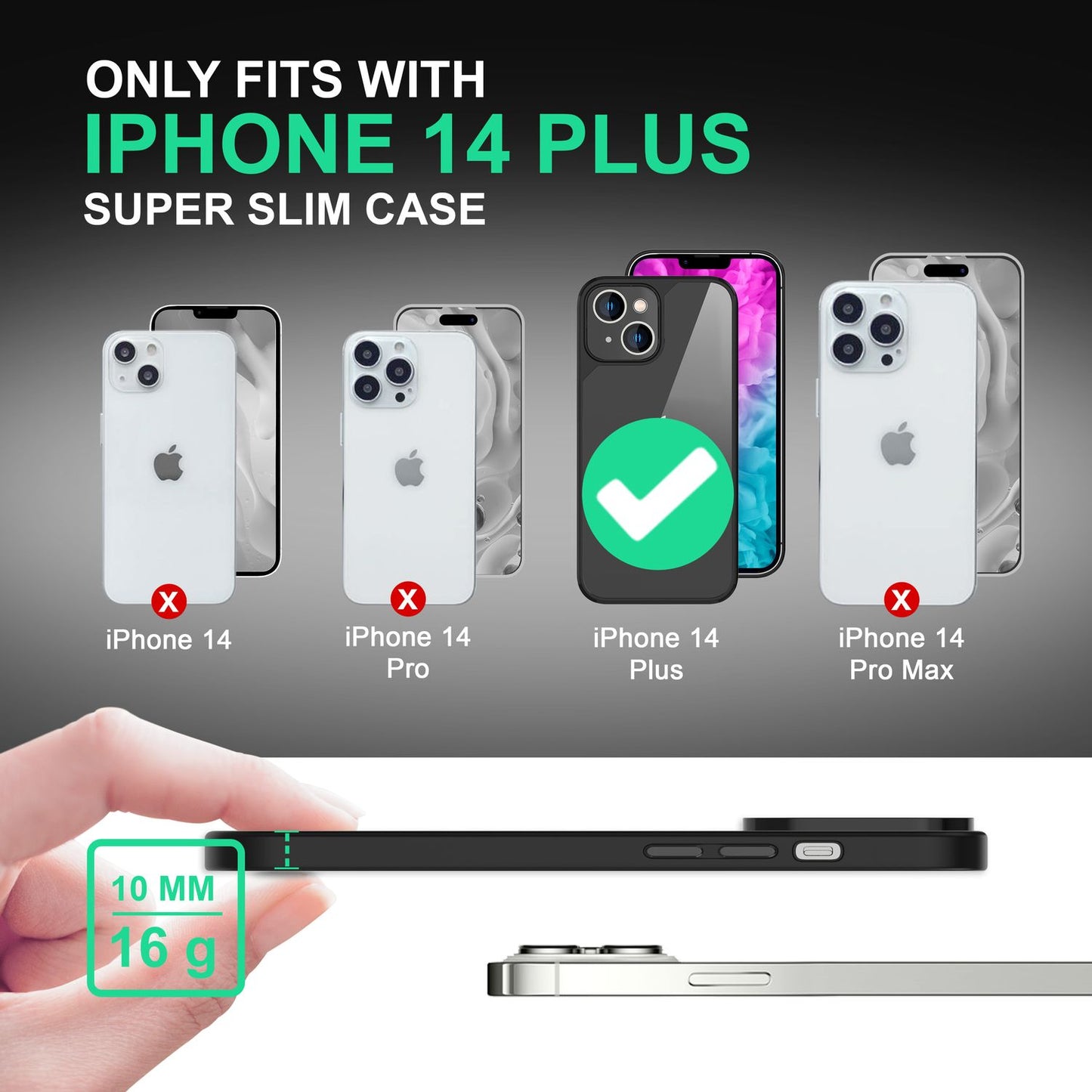 NALIA Handyhülle für iPhone 14 Plus – Transparentes Hardcase & Schwarzer Bumper – PROVA (Vergilbungsfrei & Stoßfest) – Marke aus Berlin