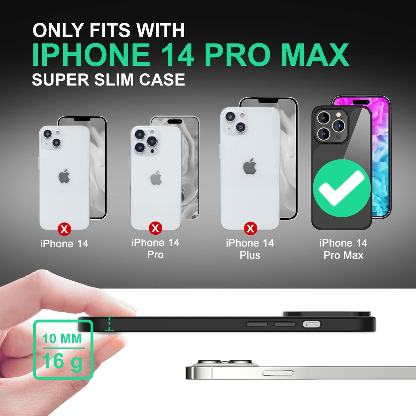 NALIA Handyhülle für iPhone 14 Pro Max – Transparentes Hardcase & Schwarzer Bumper – PROVA (Vergilbungsfrei & Stoßfest) – Marke aus Berlin