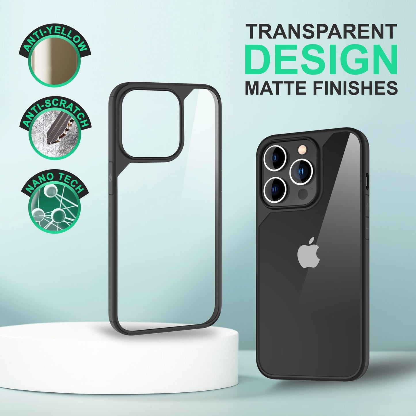 NALIA Handyhülle für iPhone 14 Pro Max – Transparentes Hardcase & Schwarzer Bumper – PROVA (Vergilbungsfrei & Stoßfest) – Marke aus Berlin