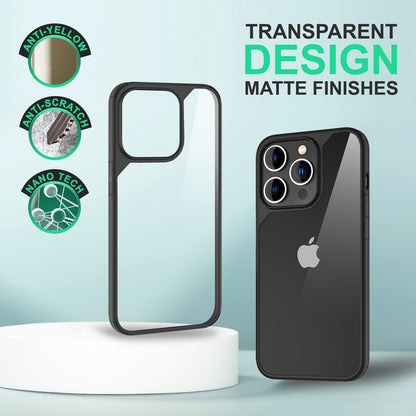 NALIA Handyhülle für iPhone 14 Pro Max – Transparentes Hardcase & Schwarzer Bumper – PROVA (Vergilbungsfrei & Stoßfest) – Marke aus Berlin