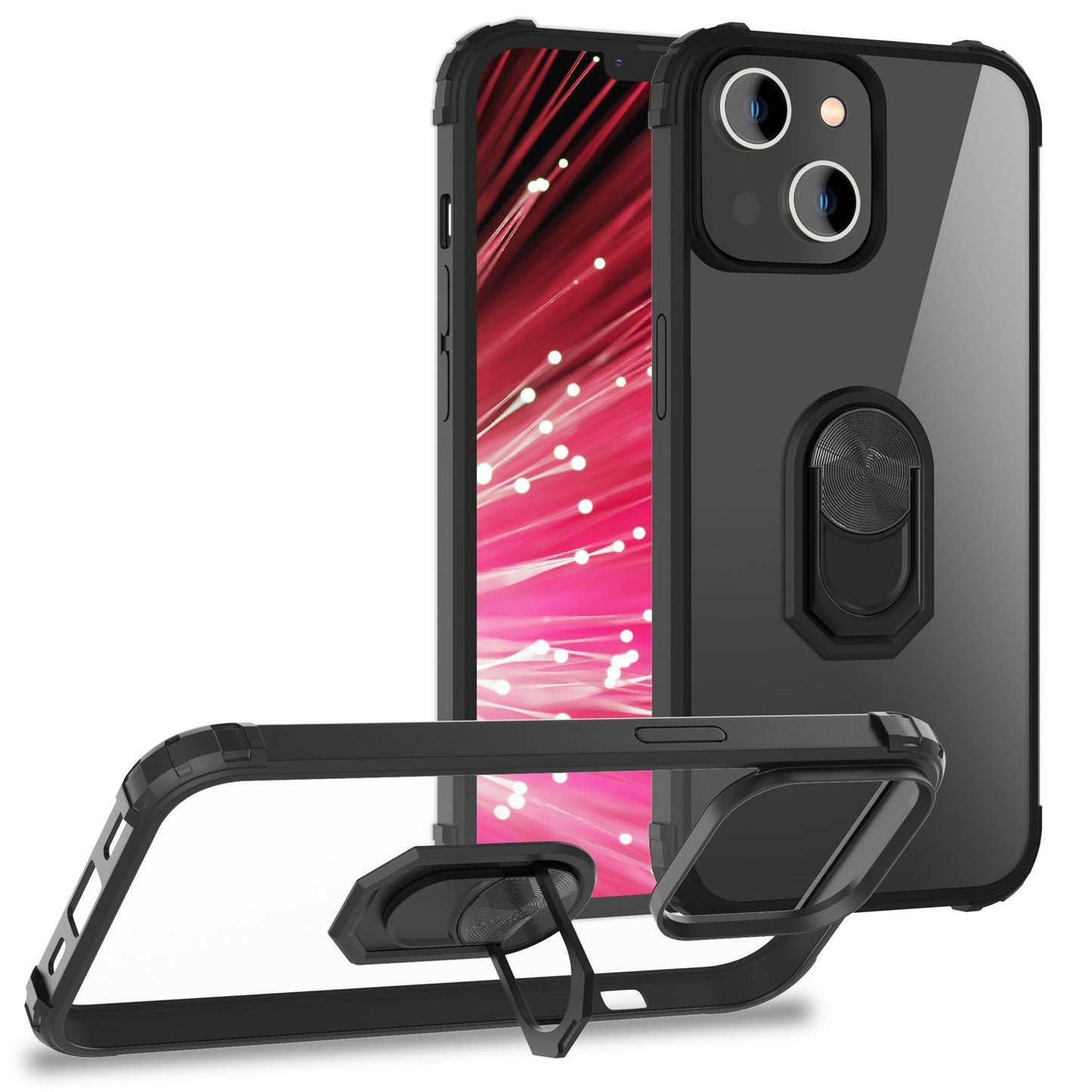 NALIA Ringhülle für iPhone 14 – Für Magnethalter & 360° Stand – VAULT (Kristallklare Rückseite & Stoßfester Silikon-Rahmen) – Marke aus Berlin