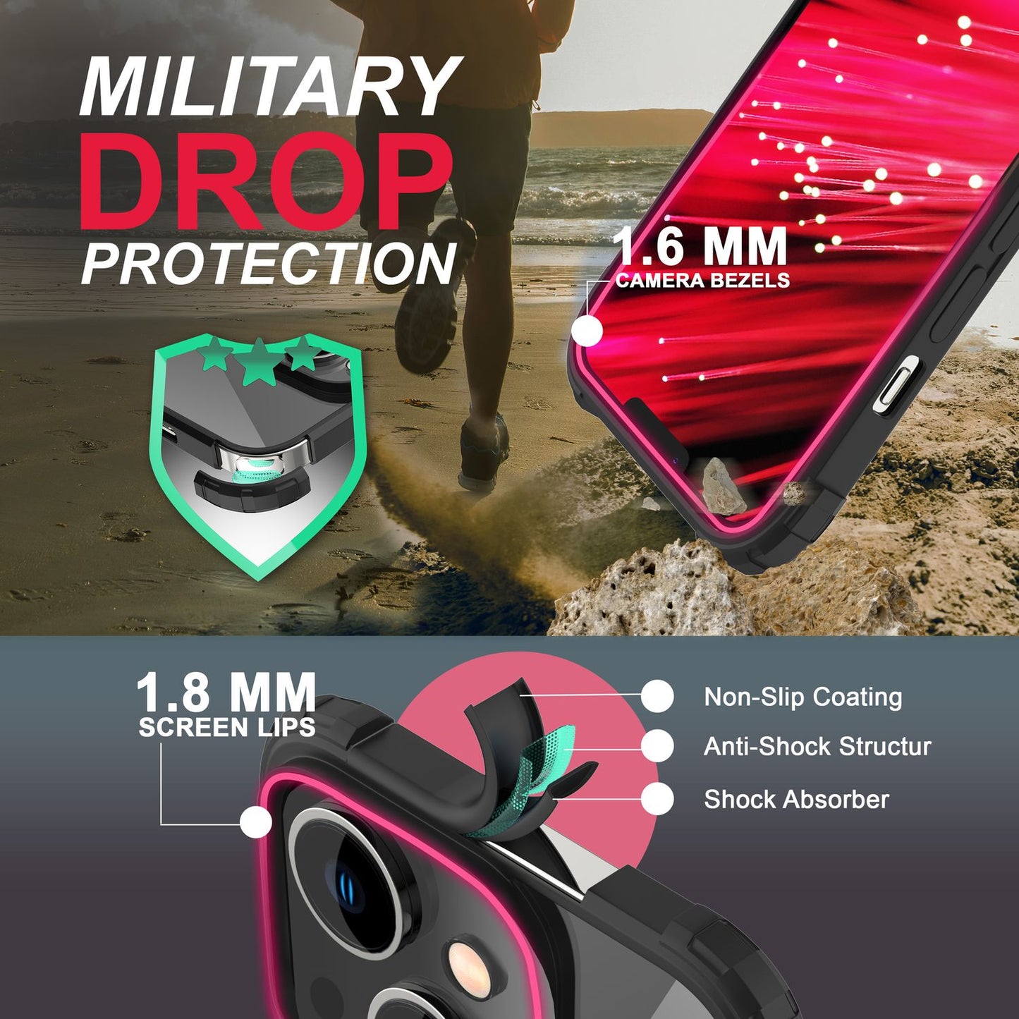 NALIA Ringhülle für iPhone 14 – Für Magnethalter & 360° Stand – VAULT (Kristallklare Rückseite & Stoßfester Silikon-Rahmen) – Marke aus Berlin