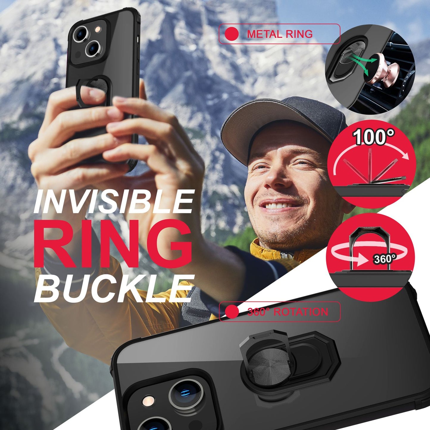 NALIA Ringhülle für iPhone 14 Plus – Für Magnethalter & 360° Stand – VAULT (Kristallklare Rückseite & Stoßfester Silikon-Rahmen) – Marke aus Berlin
