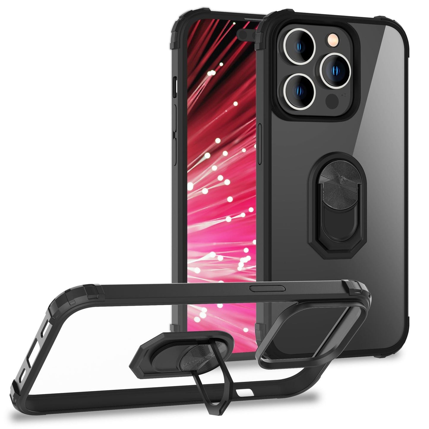 NALIA Ringhülle für iPhone 14 Pro – Für Magnethalter & 360° Stand – VAULT (Kristallklare Rückseite & Stoßfester Silikon-Rahmen) – Marke aus Berlin