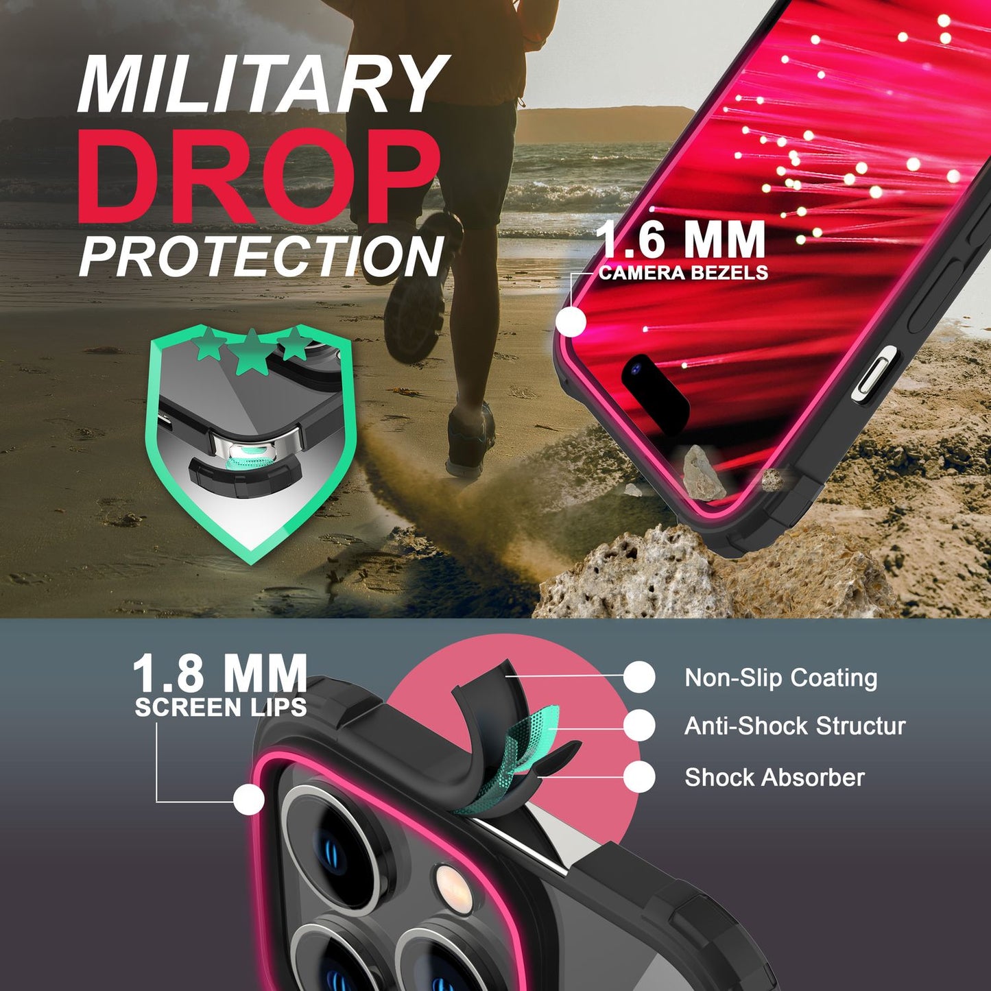 NALIA Ringhülle für iPhone 14 Pro – Für Magnethalter & 360° Stand – VAULT (Kristallklare Rückseite & Stoßfester Silikon-Rahmen) – Marke aus Berlin