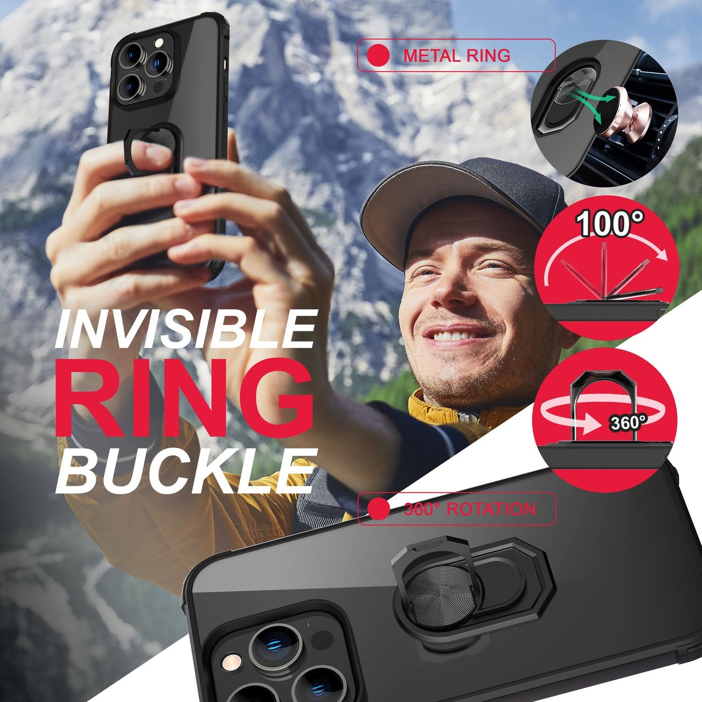 NALIA Ringhülle für iPhone 14 Pro Max – Für Magnethalter & 360° Stand – VAULT (Kristallklare Rückseite & Stoßfester Silikon-Rahmen) – Marke aus Berlin