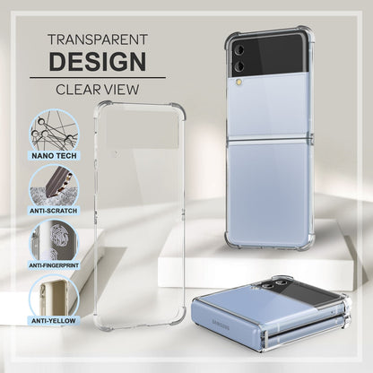NALIA Klare Einteilige Schutzhülle kompatibel mit Samsung Galaxy Z Flip4 Hülle, Transparent Anti-Gelb Robust Aufprall-Schutz, Harte Rückseite & Verstärkter Silikon-Rahmen, Durchsichtige Handyhülle