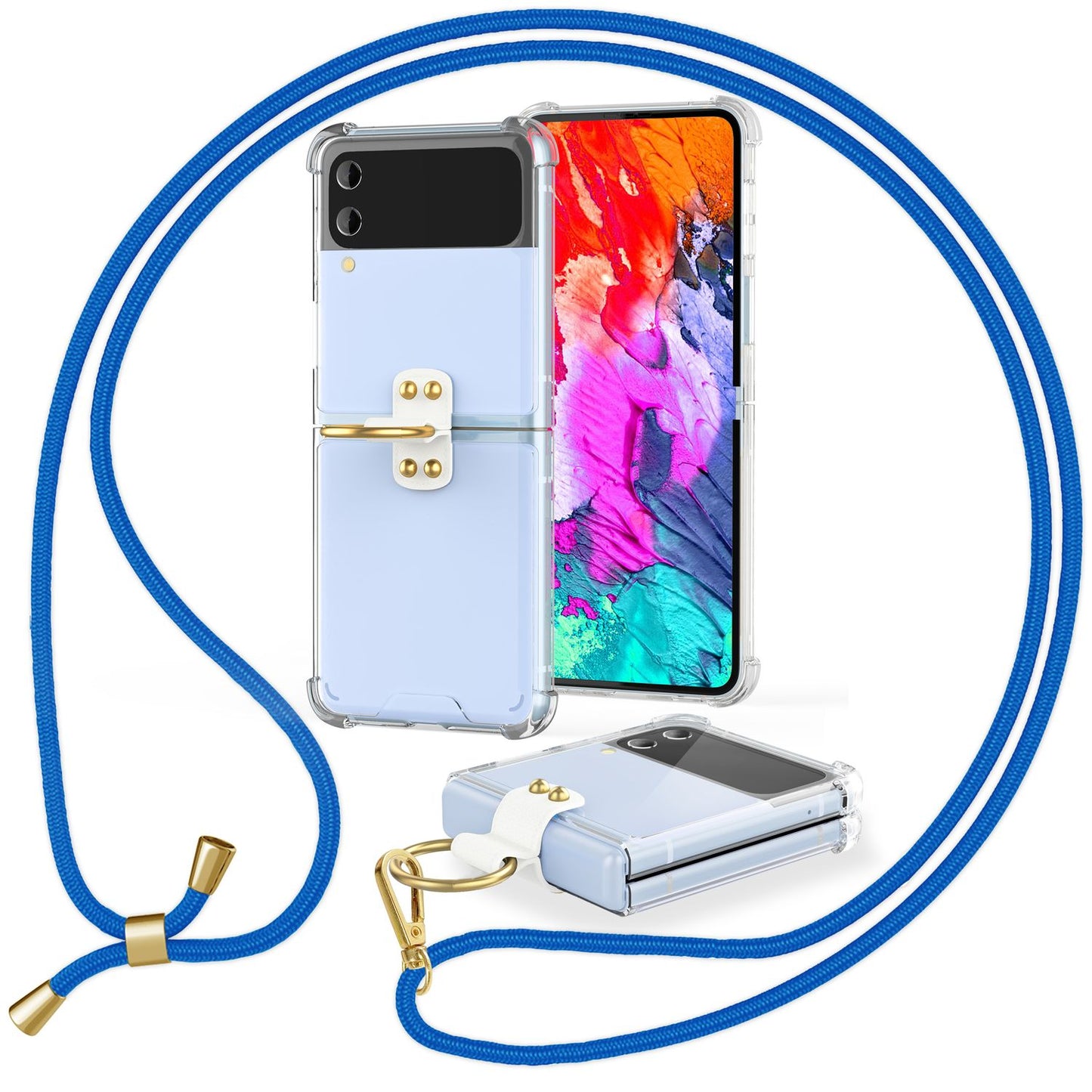 NALIA Klare Handyhülle mit Kette kompatibel mit Samsung Galaxy Z Flip4 Hülle, Transparente Schutzhülle mit Ring & Handy-Schnur zum Umhängen, Robuste Harte Rückseite & Silikon-Rand