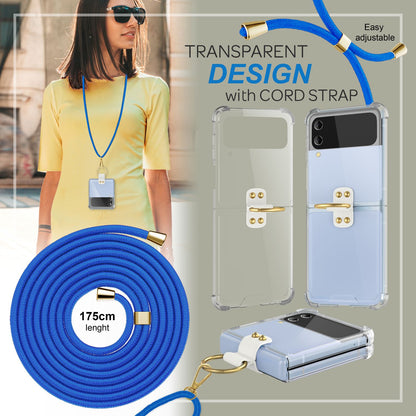 NALIA Klare Handyhülle mit Kette kompatibel mit Samsung Galaxy Z Flip4 Hülle, Transparente Schutzhülle mit Ring & Handy-Schnur zum Umhängen, Robuste Harte Rückseite & Silikon-Rand