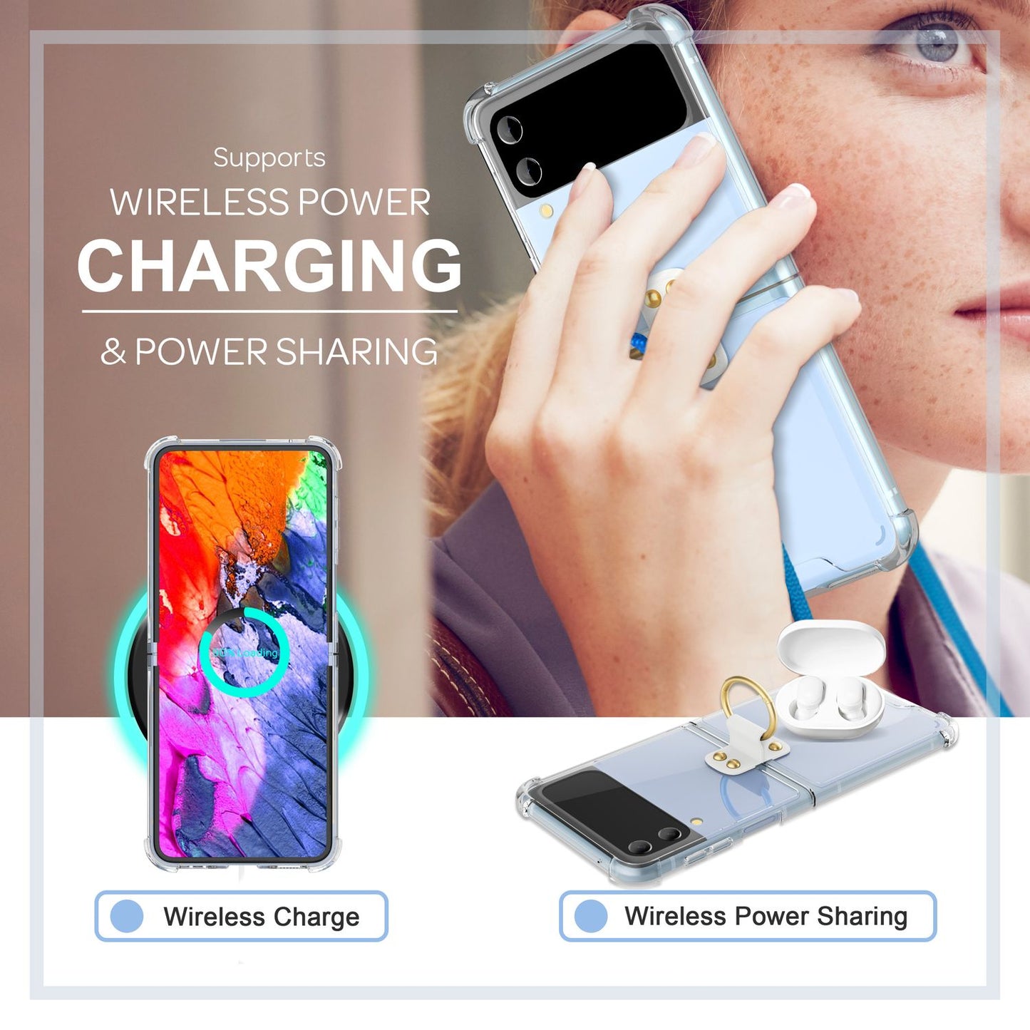 NALIA Klare Handyhülle mit Kette kompatibel mit Samsung Galaxy Z Flip4 Hülle, Transparente Schutzhülle mit Ring & Handy-Schnur zum Umhängen, Robuste Harte Rückseite & Silikon-Rand