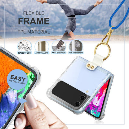 NALIA Klare Handyhülle mit Kette kompatibel mit Samsung Galaxy Z Flip4 Hülle, Transparente Schutzhülle mit Ring & Handy-Schnur zum Umhängen, Robuste Harte Rückseite & Silikon-Rand