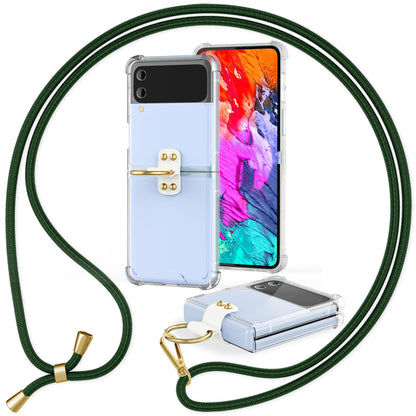 NALIA Klare Handyhülle mit Kette kompatibel mit Samsung Galaxy Z Flip4 Hülle, Transparente Schutzhülle mit Ring & Handy-Schnur zum Umhängen, Robuste Harte Rückseite & Silikon-Rand