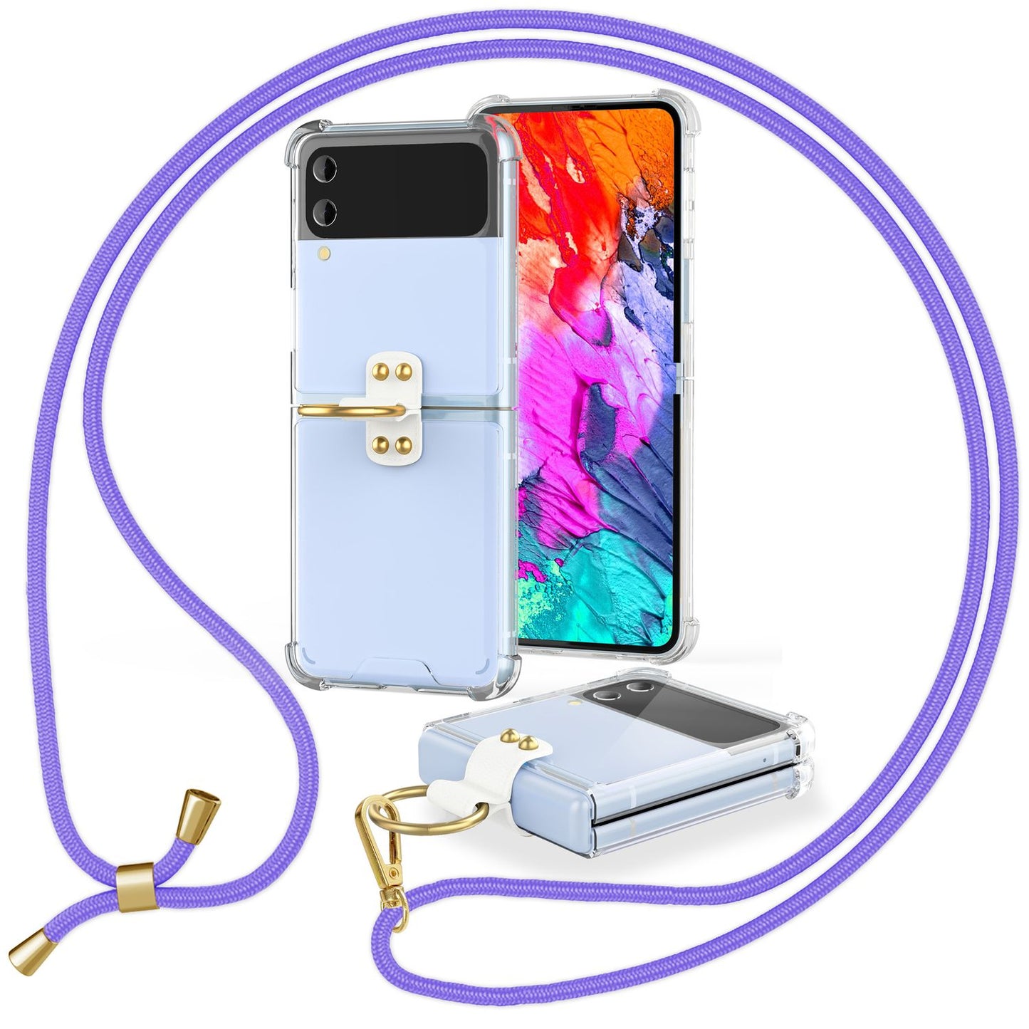 NALIA Klare Handyhülle mit Kette kompatibel mit Samsung Galaxy Z Flip4 Hülle, Transparente Schutzhülle mit Ring & Handy-Schnur zum Umhängen, Robuste Harte Rückseite & Silikon-Rand