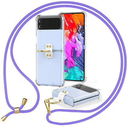 NALIA Klare Handyhülle mit Kette kompatibel mit Samsung Galaxy Z Flip4 Hülle, Transparente Schutzhülle mit Ring & Handy-Schnur zum Umhängen, Robuste Harte Rückseite & Silikon-Rand