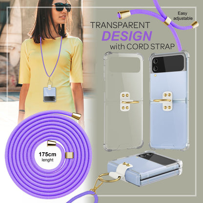 NALIA Klare Handyhülle mit Kette kompatibel mit Samsung Galaxy Z Flip4 Hülle, Transparente Schutzhülle mit Ring & Handy-Schnur zum Umhängen, Robuste Harte Rückseite & Silikon-Rand