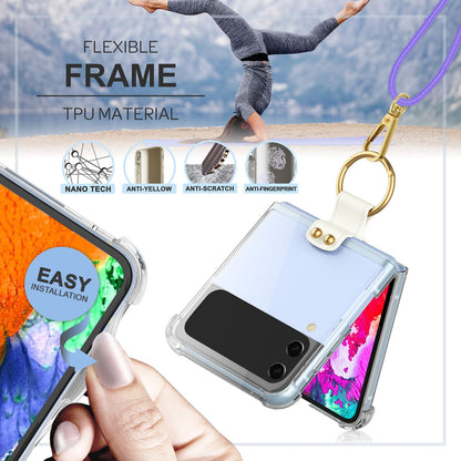 NALIA Klare Handyhülle mit Kette kompatibel mit Samsung Galaxy Z Flip4 Hülle, Transparente Schutzhülle mit Ring & Handy-Schnur zum Umhängen, Robuste Harte Rückseite & Silikon-Rand