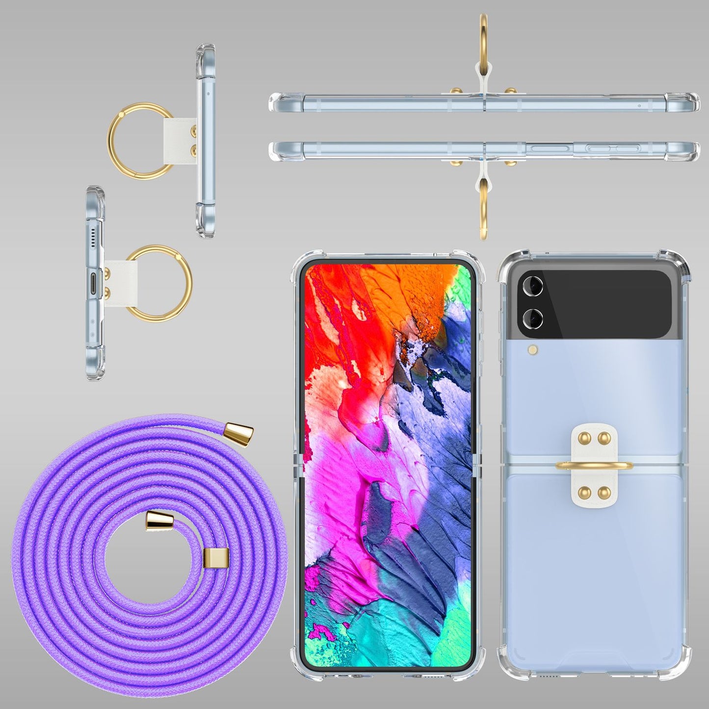 NALIA Klare Handyhülle mit Kette kompatibel mit Samsung Galaxy Z Flip4 Hülle, Transparente Schutzhülle mit Ring & Handy-Schnur zum Umhängen, Robuste Harte Rückseite & Silikon-Rand