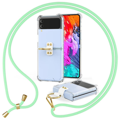 NALIA Klare Handyhülle mit Kette kompatibel mit Samsung Galaxy Z Flip4 Hülle, Transparente Schutzhülle mit Ring & Handy-Schnur zum Umhängen, Robuste Harte Rückseite & Silikon-Rand
