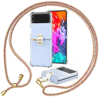 NALIA Klare Handyhülle mit Kette kompatibel mit Samsung Galaxy Z Flip4 Hülle, Transparente Schutzhülle mit Ring & Handy-Schnur zum Umhängen, Robuste Harte Rückseite & Silikon-Rand