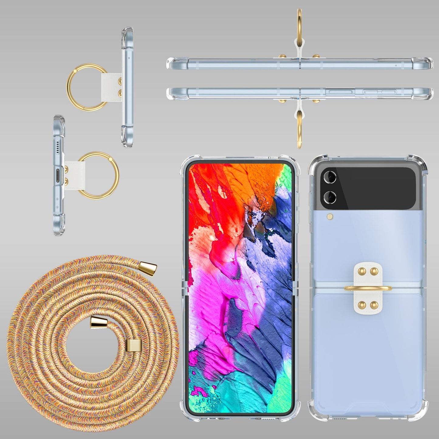 NALIA Klare Handyhülle mit Kette kompatibel mit Samsung Galaxy Z Flip4 Hülle, Transparente Schutzhülle mit Ring & Handy-Schnur zum Umhängen, Robuste Harte Rückseite & Silikon-Rand