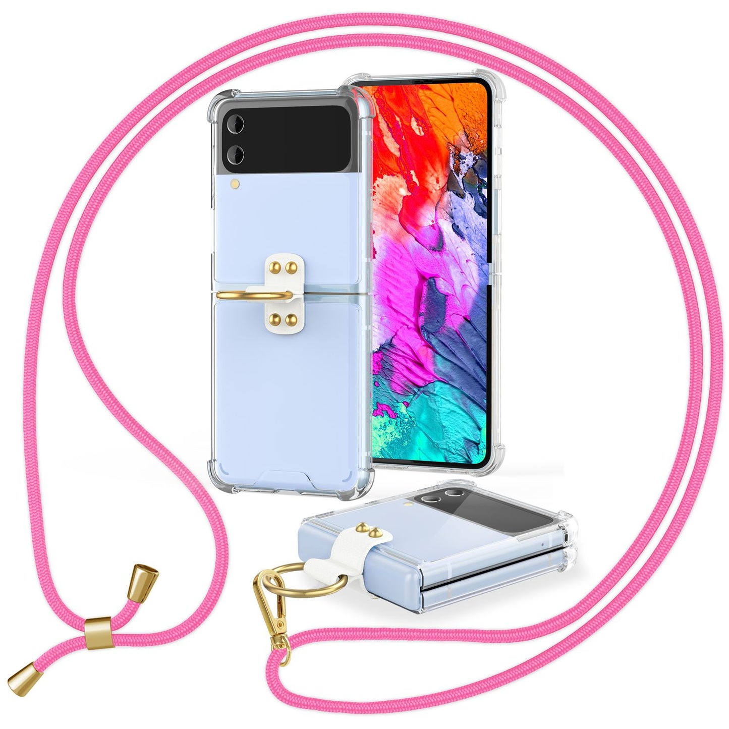 NALIA Klare Handyhülle mit Kette kompatibel mit Samsung Galaxy Z Flip4 Hülle, Transparente Schutzhülle mit Ring & Handy-Schnur zum Umhängen, Robuste Harte Rückseite & Silikon-Rand