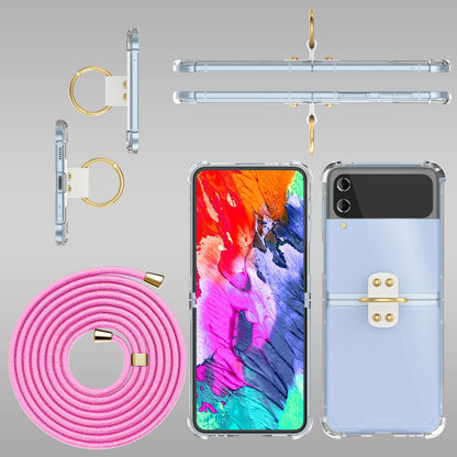 NALIA Klare Handyhülle mit Kette kompatibel mit Samsung Galaxy Z Flip4 Hülle, Transparente Schutzhülle mit Ring & Handy-Schnur zum Umhängen, Robuste Harte Rückseite & Silikon-Rand