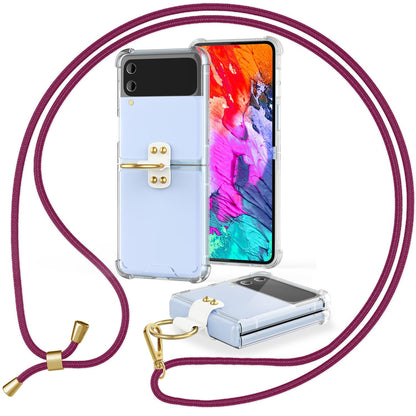 NALIA Klare Handyhülle mit Kette kompatibel mit Samsung Galaxy Z Flip4 Hülle, Transparente Schutzhülle mit Ring & Handy-Schnur zum Umhängen, Robuste Harte Rückseite & Silikon-Rand