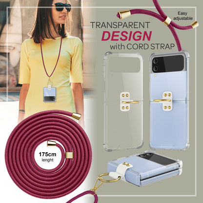 NALIA Klare Handyhülle mit Kette kompatibel mit Samsung Galaxy Z Flip4 Hülle, Transparente Schutzhülle mit Ring & Handy-Schnur zum Umhängen, Robuste Harte Rückseite & Silikon-Rand