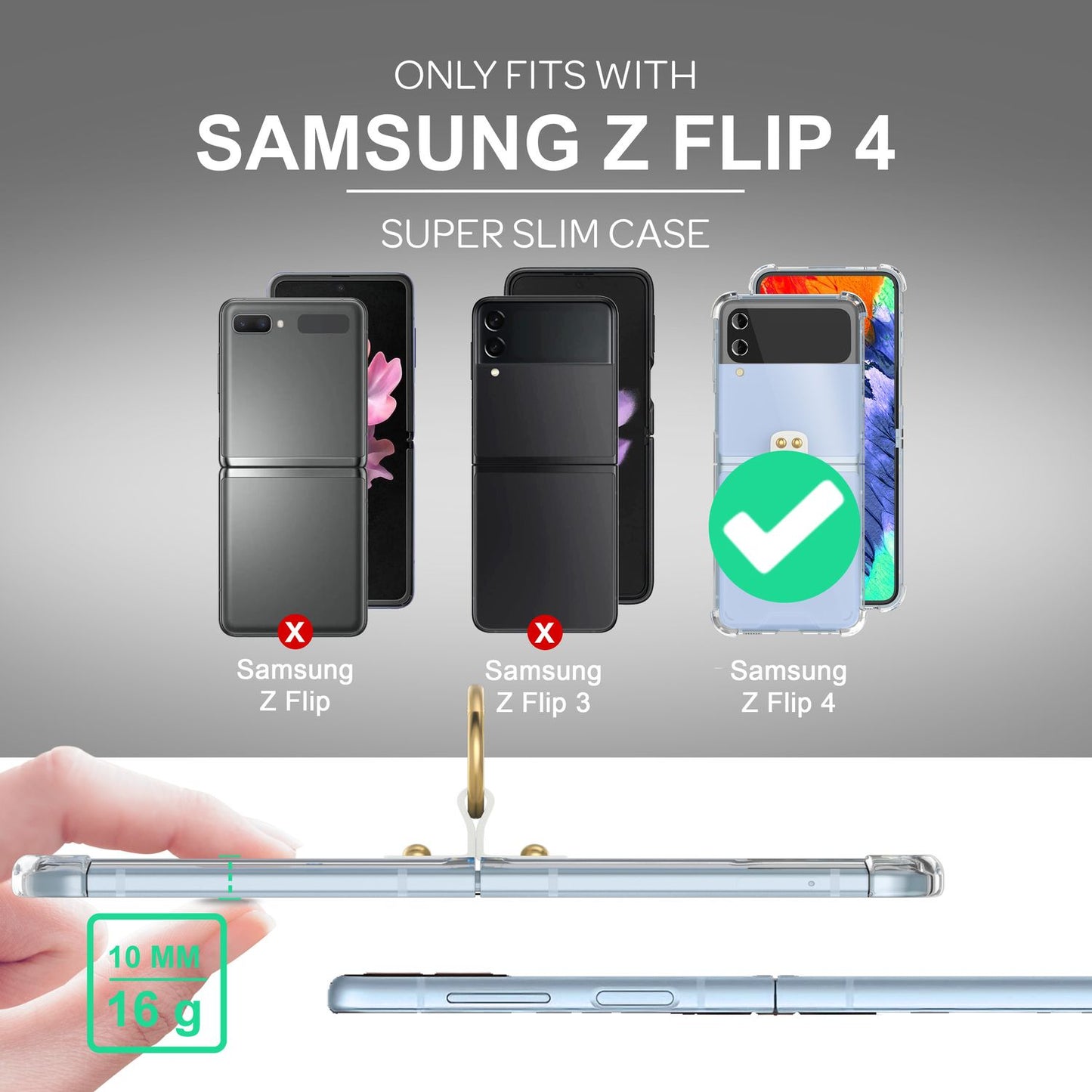 NALIA Klare Handyhülle mit Kette kompatibel mit Samsung Galaxy Z Flip4 Hülle, Transparente Schutzhülle mit Ring & Handy-Schnur zum Umhängen, Robuste Harte Rückseite & Silikon-Rand