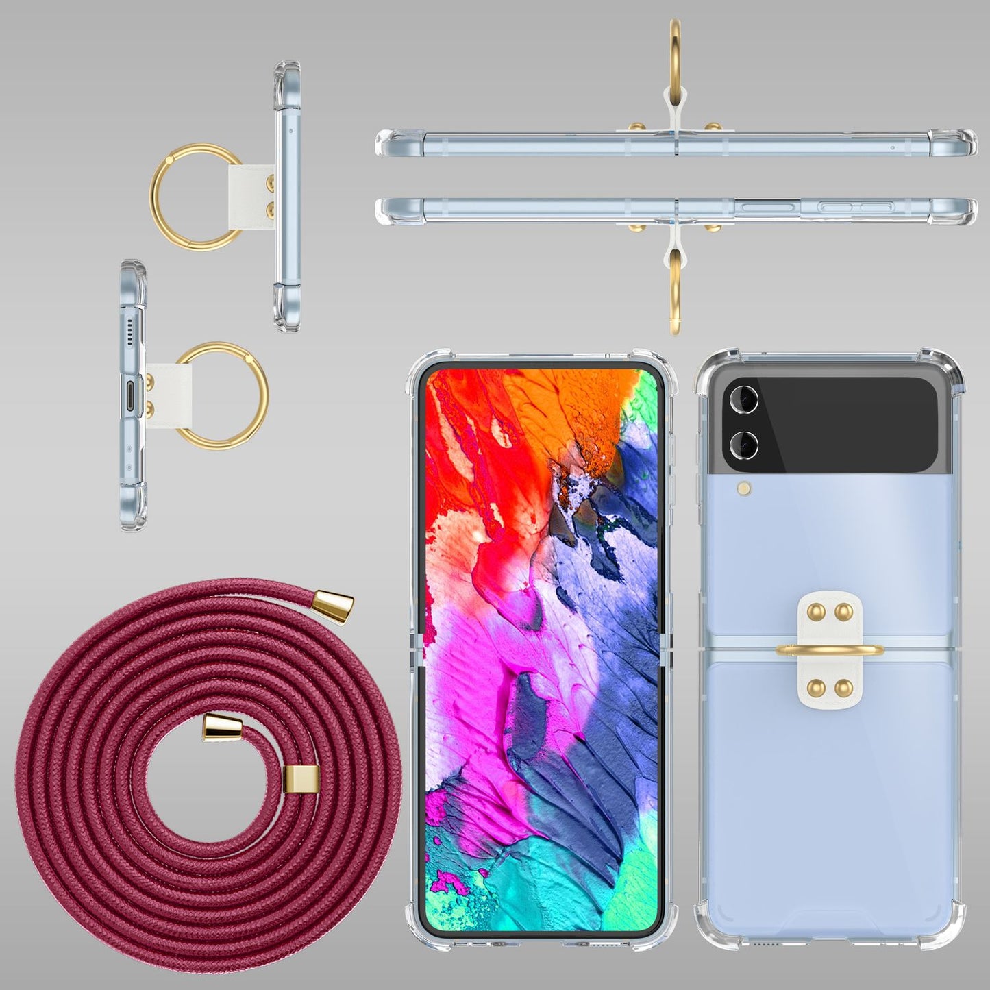 NALIA Klare Handyhülle mit Kette kompatibel mit Samsung Galaxy Z Flip4 Hülle, Transparente Schutzhülle mit Ring & Handy-Schnur zum Umhängen, Robuste Harte Rückseite & Silikon-Rand