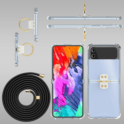NALIA Klare Handyhülle mit Kette kompatibel mit Samsung Galaxy Z Flip4 Hülle, Transparente Schutzhülle mit Ring & Handy-Schnur zum Umhängen, Robuste Harte Rückseite & Silikon-Rand