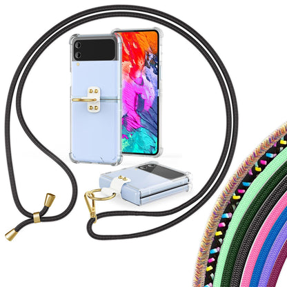 NALIA Klare Handyhülle mit Kette kompatibel mit Samsung Galaxy Z Flip4 Hülle, Transparente Schutzhülle mit Ring & Handy-Schnur zum Umhängen, Robuste Harte Rückseite & Silikon-Rand
