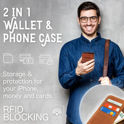 NALIA Echtlederhülle für iPhone 14 Pro – RFID Wallet & Magnet-Verschluss – LEVANTO (Handgefertigte Klapphülle) – Marke aus Berlin