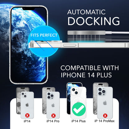 NALIA Transparentes Magnet Case für iPhone 14 Plus – MagPower System (MagSafe kompatibel) – LUMEX (Edle Glas-Optik, aber unzerbrechlich) – Marke aus Berlin