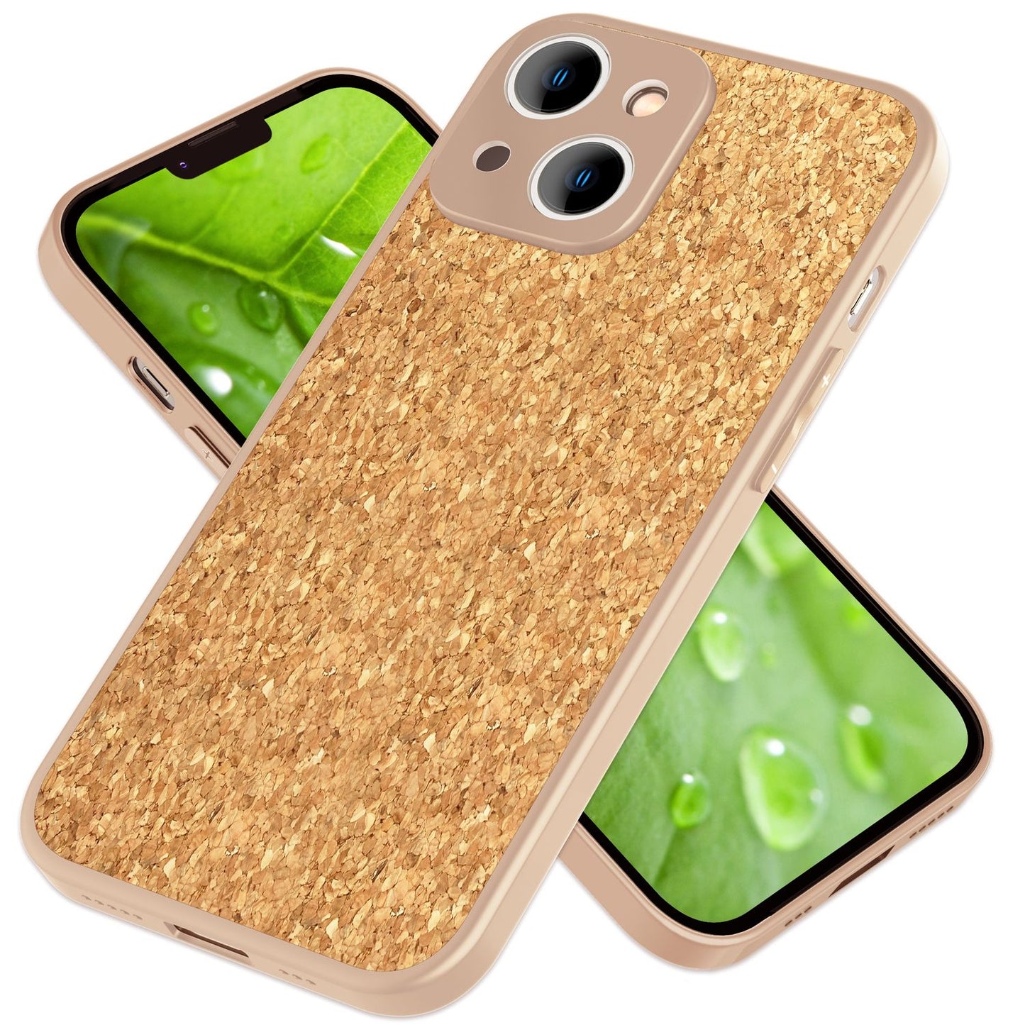 NALIA Schutzhülle mit Echt-Kork kompatibel mit iPhone 14 Hülle, Natur-Kork Hellbraun Anti-Gelb Rutschfest Anti-Fingerabdruck, Harte Rückseite & Mattierter Silikon-Rand, Robuste Stoßfeste Handyhülle