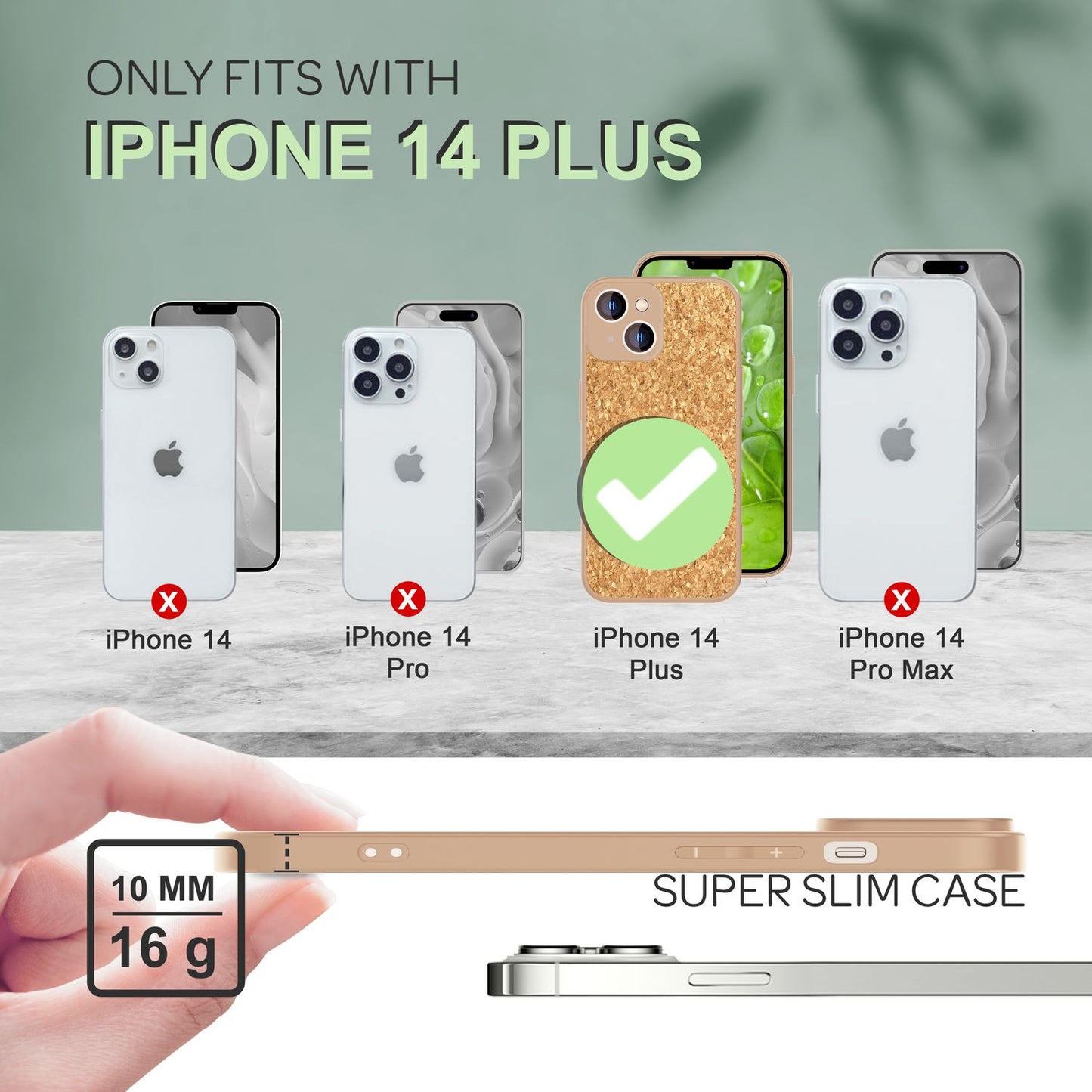 NALIA Schutzhülle mit Echt-Kork kompatibel mit iPhone 14 Plus Hülle, Natur-Kork Hellbraun Anti-Gelb Rutschfest Anti-Fingerabdruck, Harte Rückseite & Mattierter Silikon-Rand, Robuste Handyhülle Cover