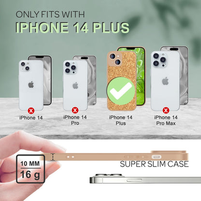 NALIA Schutzhülle mit Echt-Kork kompatibel mit iPhone 14 Plus Hülle, Natur-Kork Hellbraun Anti-Gelb Rutschfest Anti-Fingerabdruck, Harte Rückseite & Mattierter Silikon-Rand, Robuste Handyhülle Cover