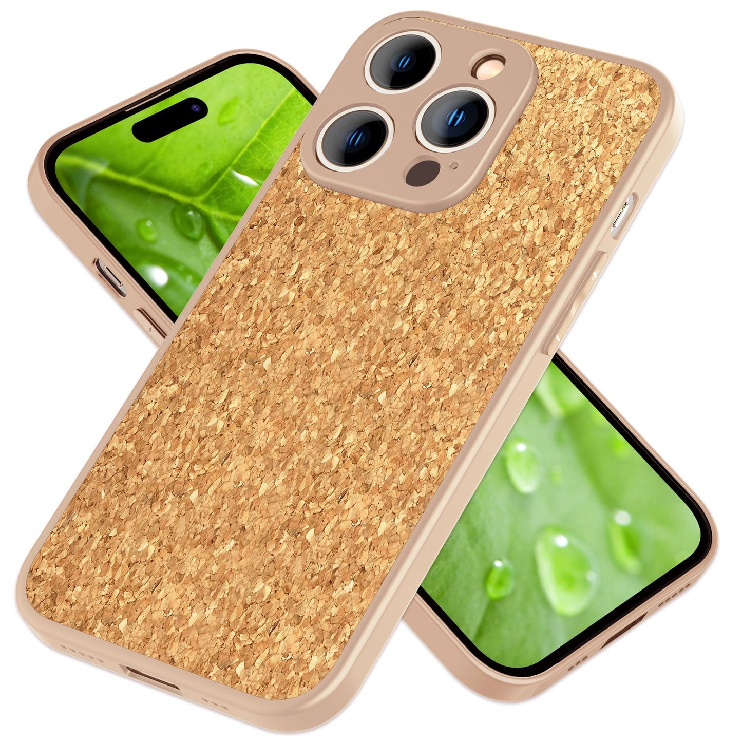 NALIA Schutzhülle mit Echt-Kork kompatibel mit iPhone 14 Pro Hülle, Natur-Kork Hellbraun Anti-Gelb Rutschfest Anti-Fingerabdruck, Harte Rückseite & Mattierter Silikon-Rand, Robuste Handyhülle Cover