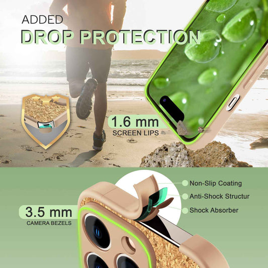 NALIA Schutzhülle mit Echt-Kork kompatibel mit iPhone 14 Pro Hülle, Natur-Kork Hellbraun Anti-Gelb Rutschfest Anti-Fingerabdruck, Harte Rückseite & Mattierter Silikon-Rand, Robuste Handyhülle Cover