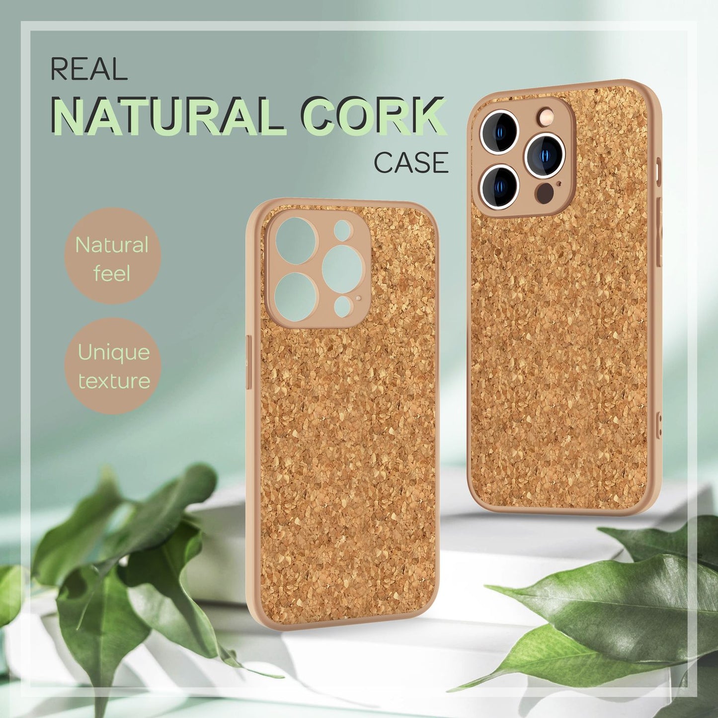 NALIA Schutzhülle mit Echt-Kork kompatibel mit iPhone 14 Pro Hülle, Natur-Kork Hellbraun Anti-Gelb Rutschfest Anti-Fingerabdruck, Harte Rückseite & Mattierter Silikon-Rand, Robuste Handyhülle Cover