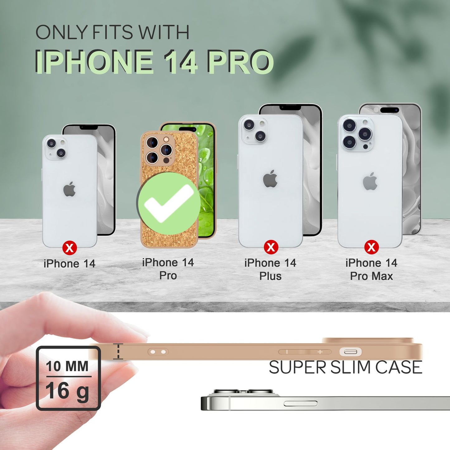 NALIA Schutzhülle mit Echt-Kork kompatibel mit iPhone 14 Pro Hülle, Natur-Kork Hellbraun Anti-Gelb Rutschfest Anti-Fingerabdruck, Harte Rückseite & Mattierter Silikon-Rand, Robuste Handyhülle Cover