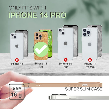 NALIA Schutzhülle mit Echt-Kork kompatibel mit iPhone 14 Pro Hülle, Natur-Kork Hellbraun Anti-Gelb Rutschfest Anti-Fingerabdruck, Harte Rückseite & Mattierter Silikon-Rand, Robuste Handyhülle Cover