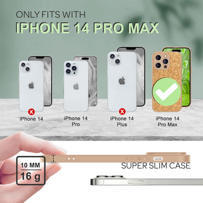 NALIA Schutzhülle mit Echt-Kork kompatibel mit iPhone 14 Pro Max Hülle, Natur-Kork Hellbraun Anti-Gelb Rutschfest Anti-Fingerabdruck, Harte Rückseite & Mattierter Silikon-Rand, Stoßfeste Handyhülle