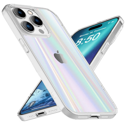 NALIA Transparente Glashülle für iPhone 14 Pro Max – Holografischer Prisma-Effekt (Regenbogen Schimmer) – 9H Hartglas & Anti-Gelb – AURORA – Marke aus Berlin