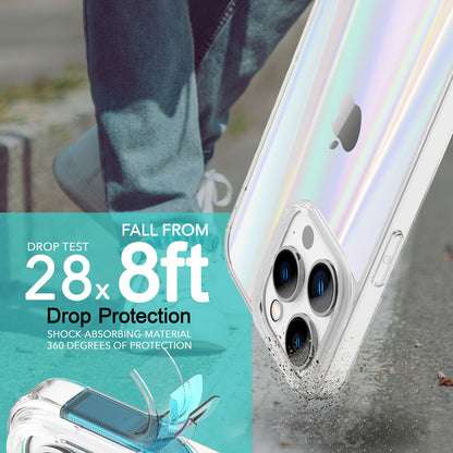NALIA Transparente Glashülle für iPhone 14 Pro Max – Holografischer Prisma-Effekt (Regenbogen Schimmer) – 9H Hartglas & Anti-Gelb – AURORA – Marke aus Berlin