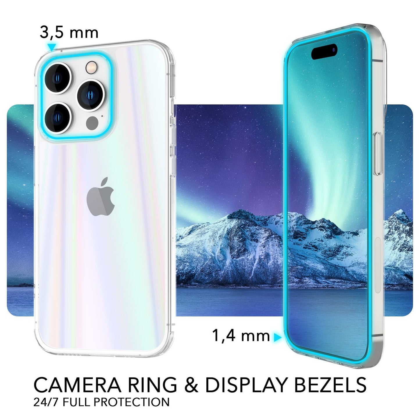 NALIA Transparente Glashülle für iPhone 14 Pro Max – Holografischer Prisma-Effekt (Regenbogen Schimmer) – 9H Hartglas & Anti-Gelb – AURORA – Marke aus Berlin